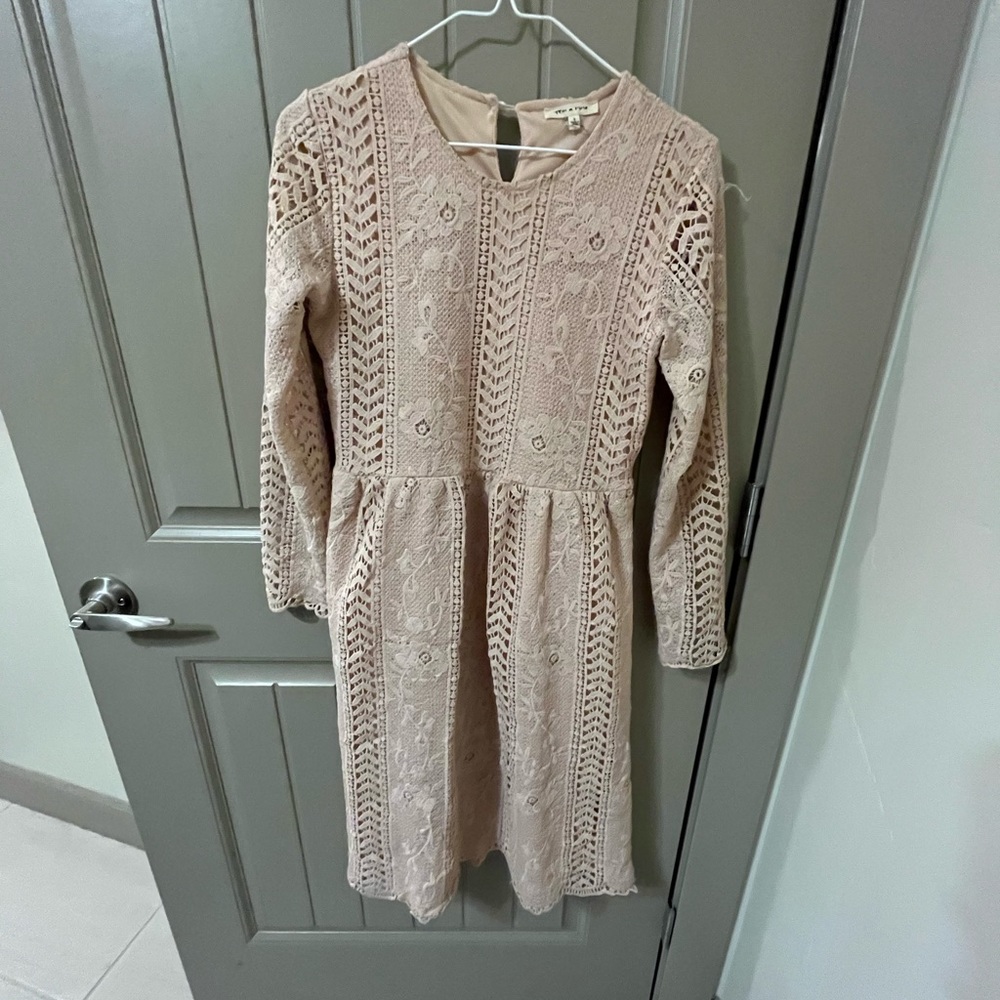 Tea N Rose Modest Pink Lace Midi Dress